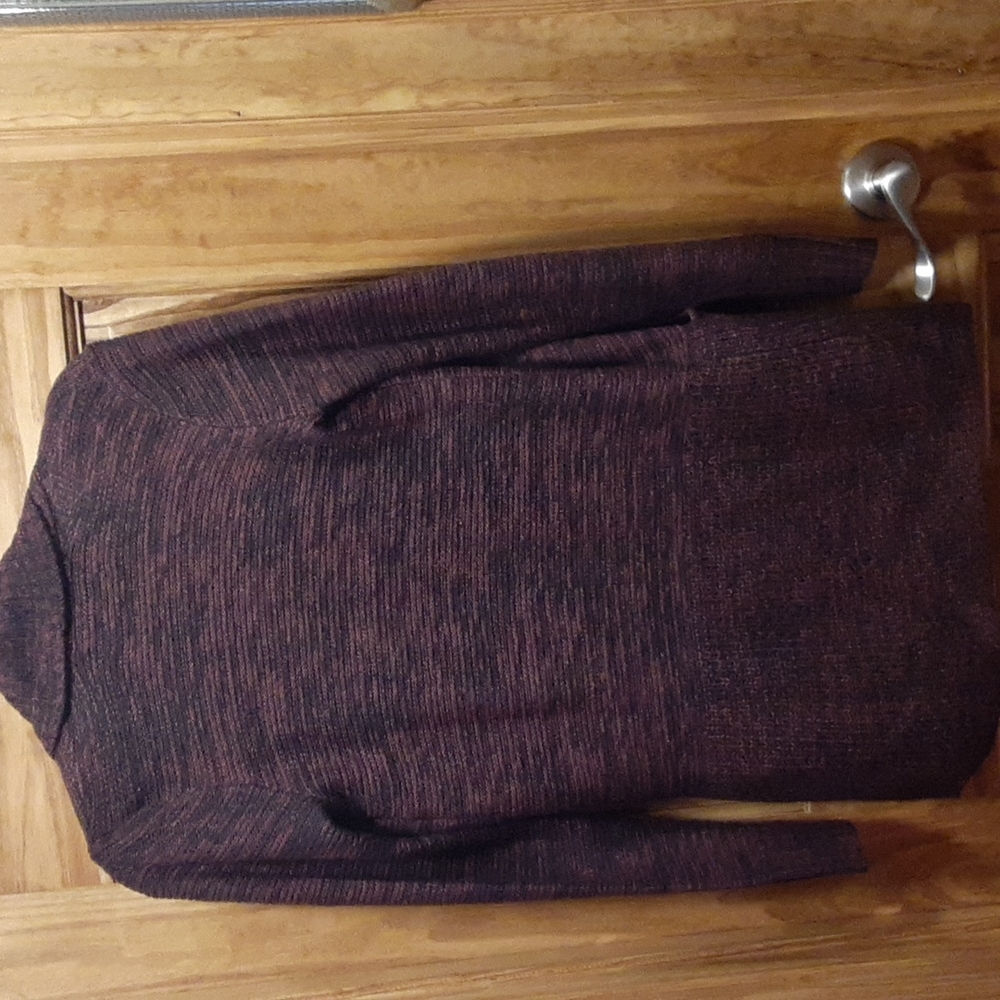 Open Front Rib Knit Cardigan. Brown\Multi - Picture 4 of 4